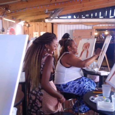 a woman sitting at a table